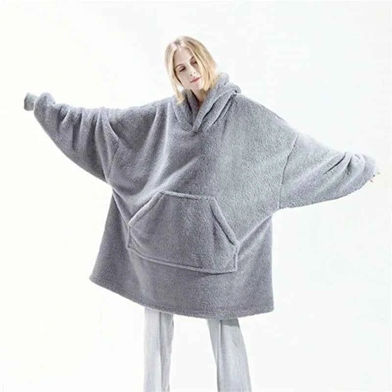 New Winter Women Double-faced Fleece Hoodie Blanket Oversize Large Pocket Warm Couple Loose Sweatshirts Women And Men Robe