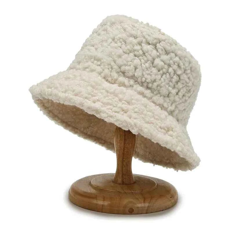 Unisex Harajuku Bucket Hat Solid Men Fishing Fisherman Hat Autumn Winter Lamb Wool Outdoor Warm Panama Cap For Women
