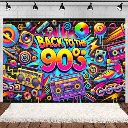 Retro Back to the 70s 80s 90s Backdrop Music Party Decorations Neon Light Graffiti Tapes Disco Background Photo Studio Supplies
