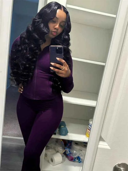 Elegant Sports Women Clothing Sales Long Sleeve Tops Flare Pants 2 Two Pieces Sets Tracksuit Streetwear Jogging Leggings Outfits