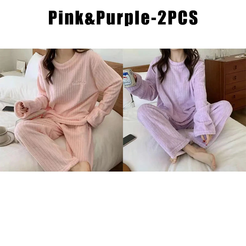 Women's Coral Fleece Pajama Set - Cozy Winter Loungewear