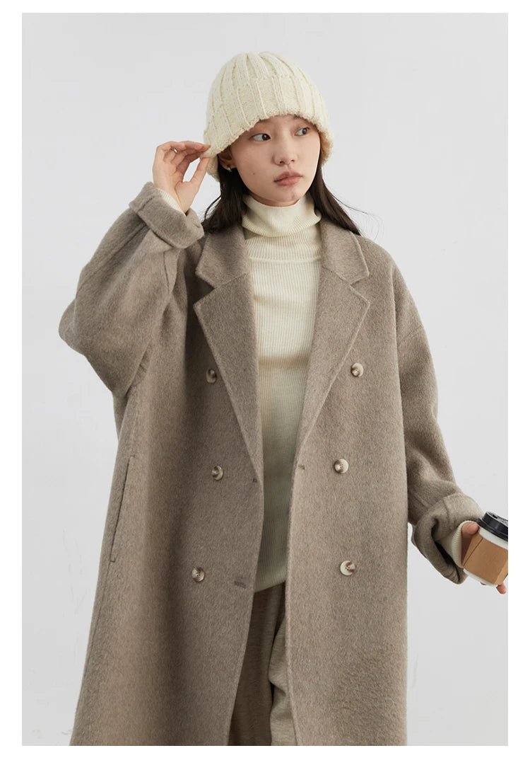 CHIC VEN Women Woolen Coat Double-breasted Basic Loose Casual Retro New Long Double-sided Female Overcoat Autumn Winter 2026