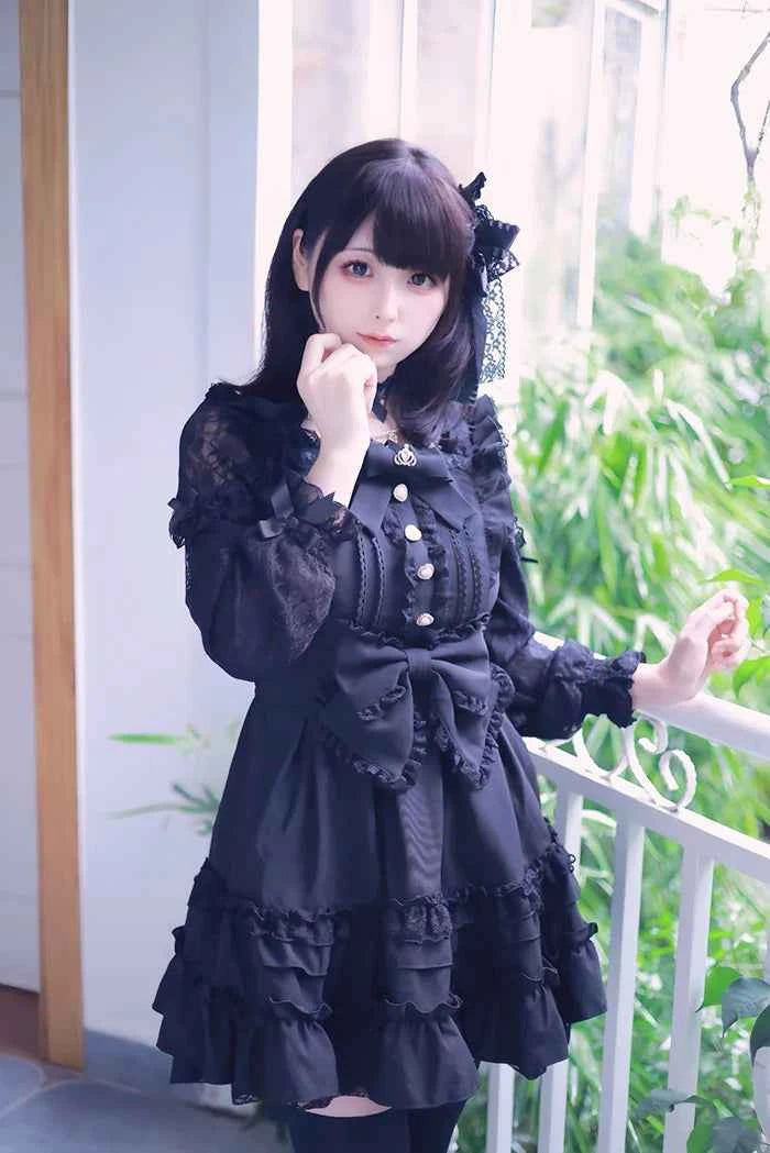 Japanese Liz Dresses Women Autumn New Girl's Sweet Cute Bud Mini Series Mass Production Angel Small Cake Dress Bow Lolita Dress