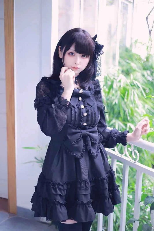 Japanese Liz Dresses Women Autumn New Girl's Sweet Cute Bud Mini Series Mass Production Angel Small Cake Dress Bow Lolita Dress