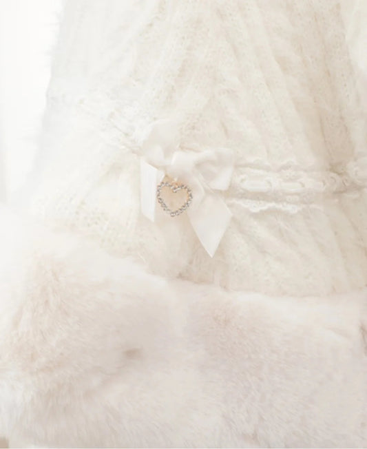 Godivana Lolita Faux Rabbit Fur Cape Coat with Rhinestone Bow and Hood