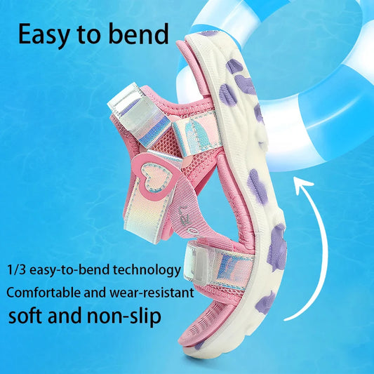 Girls' LED Sandals Children's Toddler Sports Beach Blue Pink Girls' Soft Shining Shoes Outdoor Soft Anti-Slip Princess LED Shoe