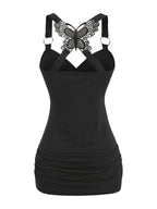 New European and American women's pleated suspenders butterfly lace cross vest in spring and summer of 2024 SS69