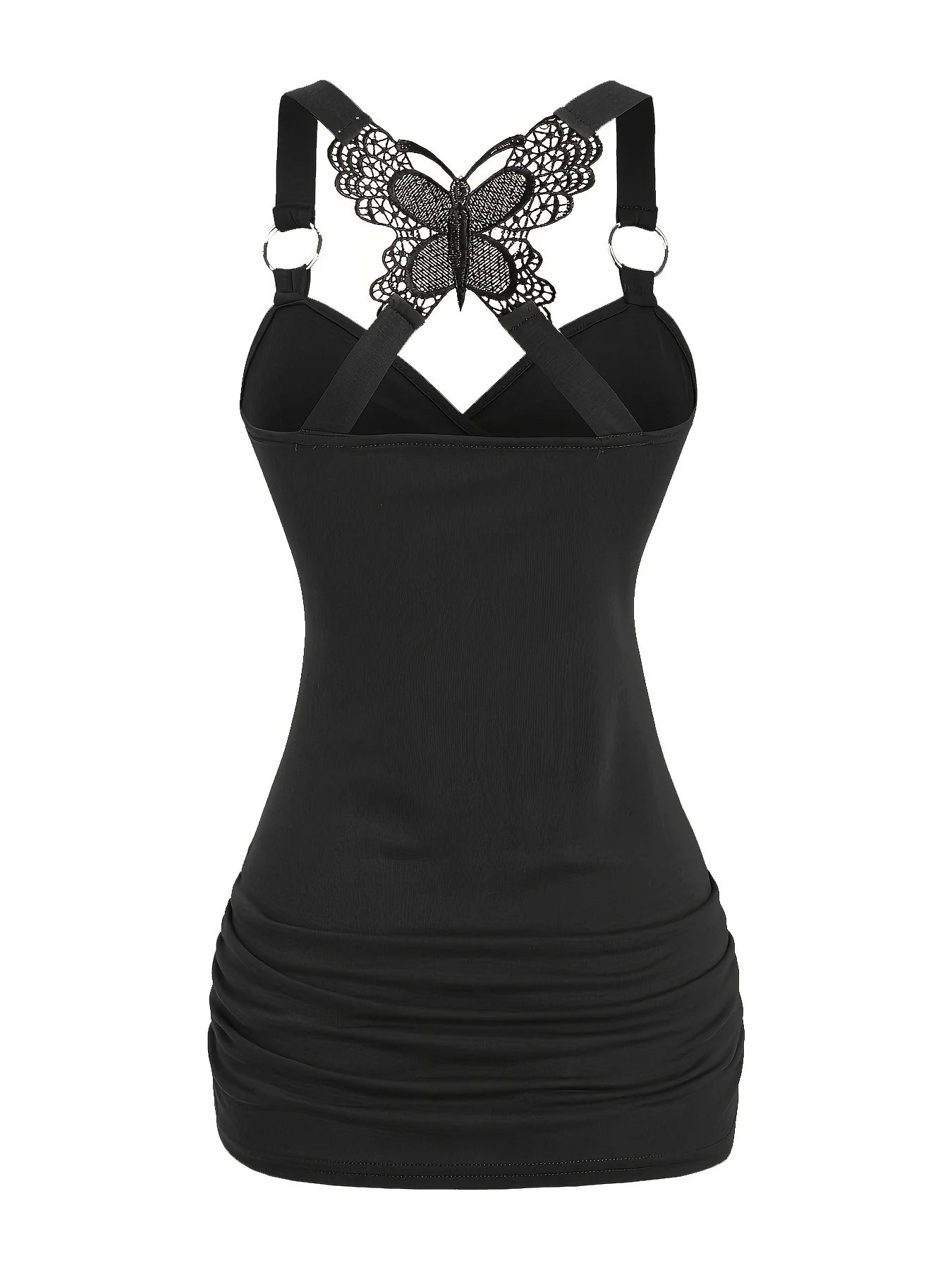 New European and American women's pleated suspenders butterfly lace cross vest in spring and summer of 2024 SS69