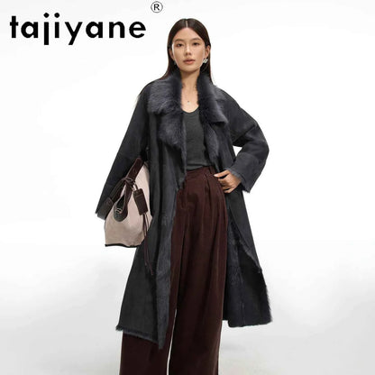 TAJIYANE Natural Tuscany Sheepskin with Wool Attached Coats Long Real Fur Coat Woman Clothing High Quality Winter Outerwear 2025