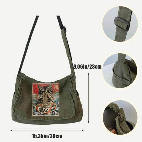 Japanese Printed Canvas Bag Large Capacity Hobo Bag Unisex Shoulder Bag Retro Women's Crossbody Shoulder Bag Commuting