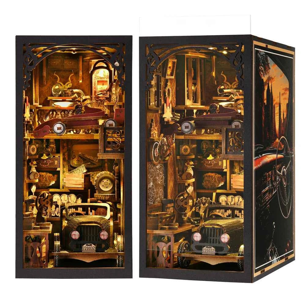 Book Nook Kit Classic Car F1 DIY Wooden Puzzle Bookshelf Insert Decor Dollhouse Model Bookend Building Home Decoration Gifts