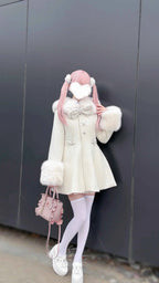 Original Japanese Mass-Produced Lace Jackets Girls Women Cute Bow Waist Cinch Heavy Drill Button Slim Fit Elegant Black Coat