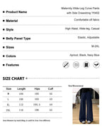 Drawstring Adjustable Maternity Wide-Leg Curve Pants High Waist Belly Support Retro Baggy Trousers for Spring Autumn 3 Colors