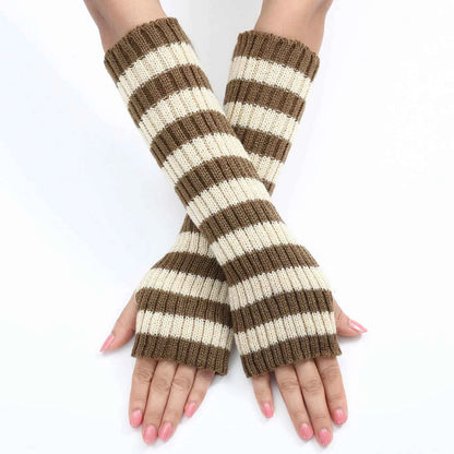 Women's Knitted Fingerless Arm Sleeves Gothic Style Striped Winter Long Arm Warmers Girls Harajuku Y2K Fashion Wrist Gloves