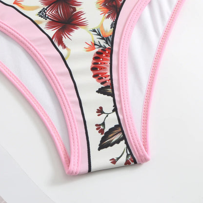2023 New Arrival Push Up Women Bikini Set Floral Printed Ruffle Bikinis Strappy Bandage Swimwear Brazilian Biquini Bathing Suit SS69