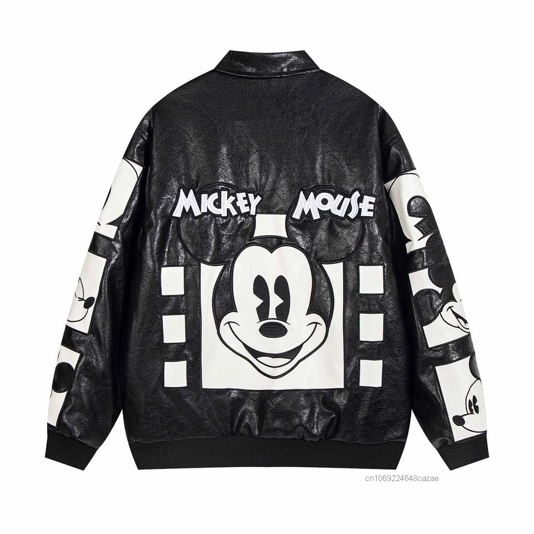 Disney American Cartoon Mickey Embroidery Leather Jacket Men Women Autumn Winter Loose Casual Jacket Fashion Trend Couples Coat SS69