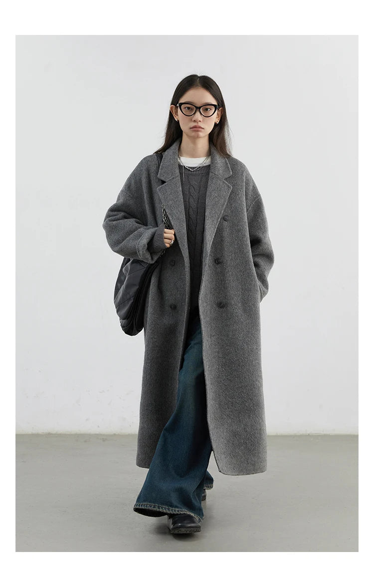 CHIC VEN Women Woolen Coat Double-breasted Basic Loose Casual Retro New Long Double-sided Female Overcoat Autumn Winter 2026