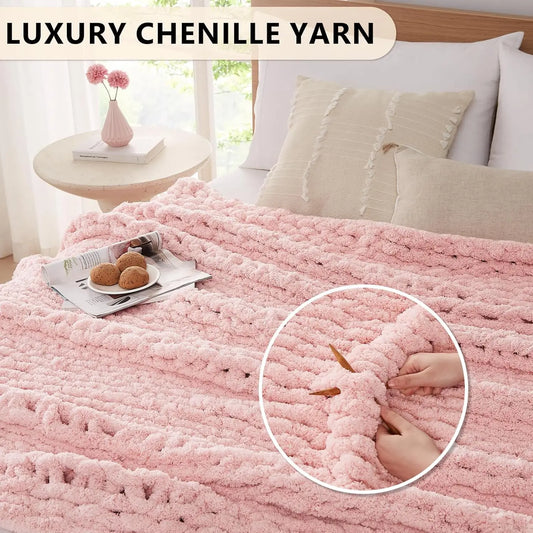 JUANNAI Handmade 100% Cotton Chunky Knit Throw Blanket for Bed and Couch