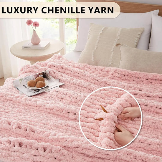Chunky Knit Blanket Throw Chenille Chunky Knitted Throw Blanket for Bed Couch Handmade Thick Big Cable Knit Blanket