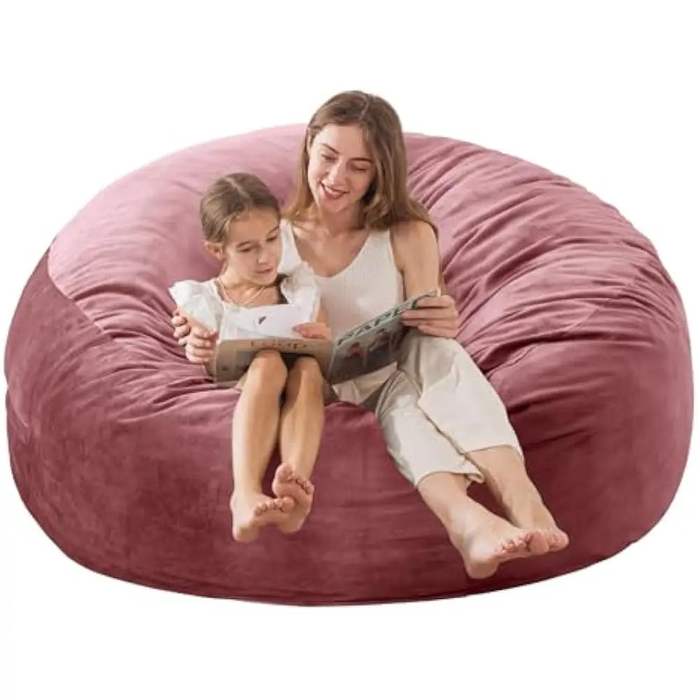 5 Large Memory Foam Filled Bean Bag Chairs for W/Filling,Ultra Soft Dutch Velvet Cover,Round Fluffy Lazy Sofa for Living Room