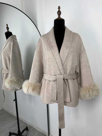 TARUXY Fox Fur Woolen Coats Women's Short Coat Office Lady Removable Elegant Double-sided Wool Overcoat 2025 New Cardigan Jacket