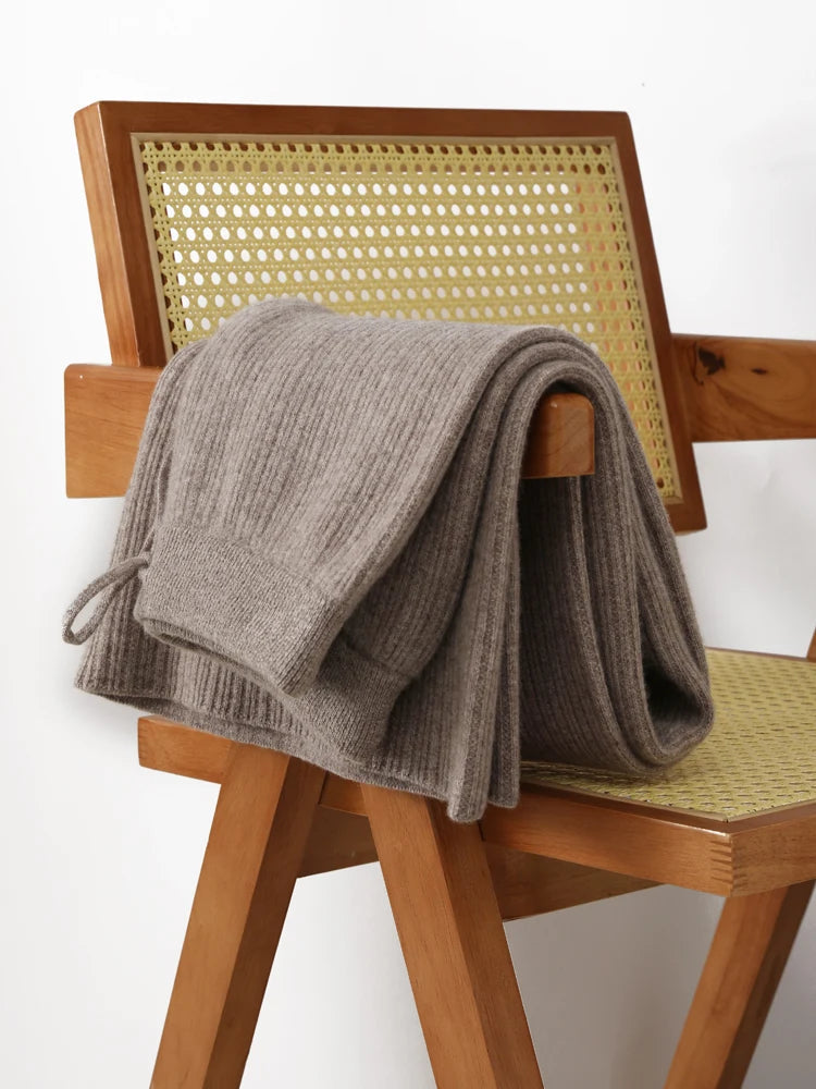 Yoyoselect New Popular Women Wide-Leg Wool Pants 100% Merino Wool Quality Soft Trousers Basic Casual Knitted Elastic Waist Slack SS69