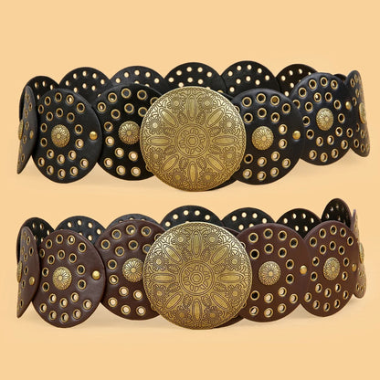 SS69 Women's Y2K Vintage Rivet Patchwork Wide Faux Leather Waist Belt