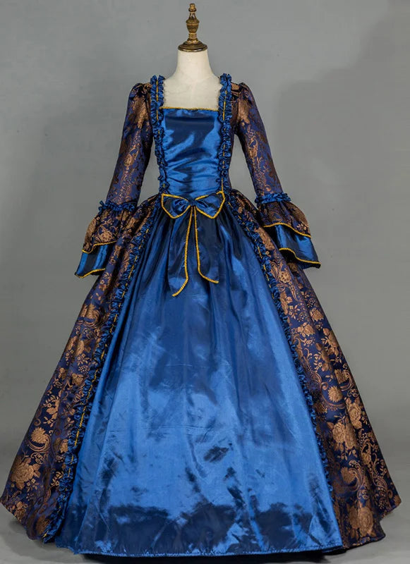 Victorian Masquerade Dresses for Women, Renaissance Dress, 18th Century, Baroque Rococo Marie Antoinette, Historical Clothing SS69 171.69 Blue Floral / XXXL
