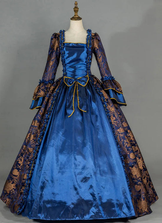 Victorian Masquerade Dresses for Women, Renaissance Dress, 18th Century, Baroque Rococo Marie Antoinette, Historical Clothing SS69 171.69 Blue Floral / XXXL