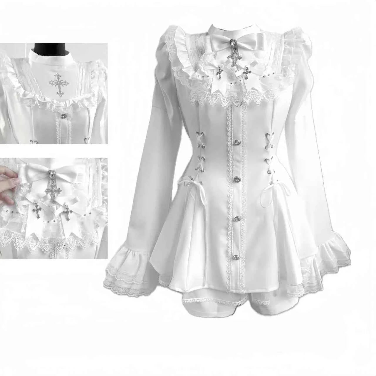 2025 Autumn Gothic Lolita Dress Sweet Heart Black Bow - Elegant Long Sleeve Short Dress with Lace Trim Slim Fit Waist for Women
