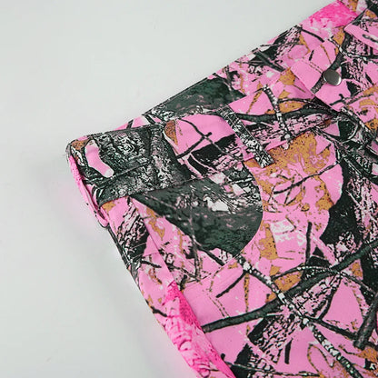 Rockmore Pink Thorn Camouflage Printed Flare Pant Casual High Street Trouser Women Y2k Clothes Autumn Aesthetic Grunge Fairycore SS69