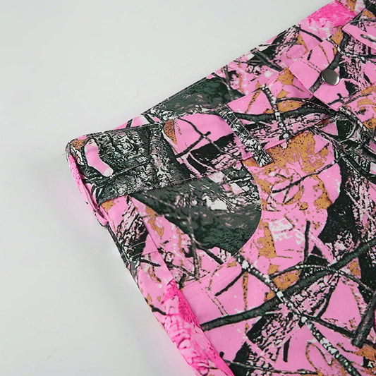 Rockmore Pink Thorn Camouflage Printed Flare Pant Casual High Street Trouser Women Y2k Clothes Autumn Aesthetic Grunge Fairycore SS69