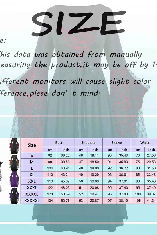 Women Gothic Plus Size Long Dresses Halloween Lace Dress Flare Sleeve Halloween Dresses Cosplay Costume Gothic Clothes For Women