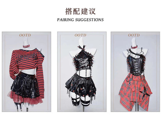 Original Design Punk Rock Cross Patch Long Sleeve Slash Tshirt Gothic Women Subculture Lace Ruffled Holloween Tee Tops Clothing SS69