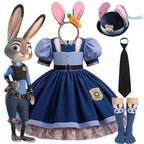 Girl Cosplay Disney Judy Hopps Police Officer Dress Zootopia Bunny Costume Kids Dress Up Halloween Rabbit Dress Outfits