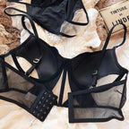 French Thin Cup Women Lingerie Set Sexy Hollow Lace Bra Set Summer Mesh Comfort Breathable Underwear Fish Bone Tops Intimates