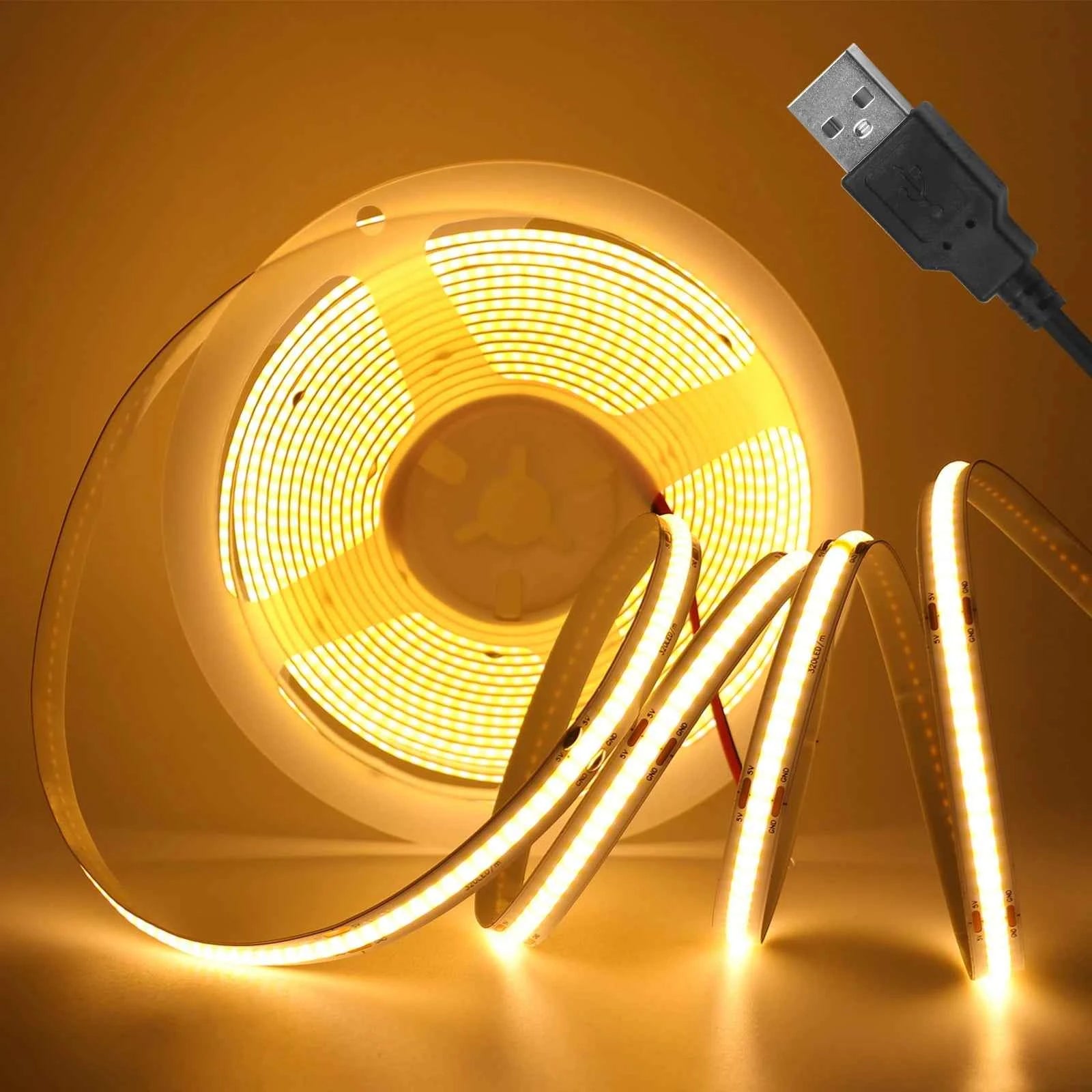 DC 5V USB COB Strip 3MM 5MM 8MM White/Pink/Red/White/Yellow/Yellow/Ice Blue/Green Flexible Ribbon Rope Home Decor TV Backlight