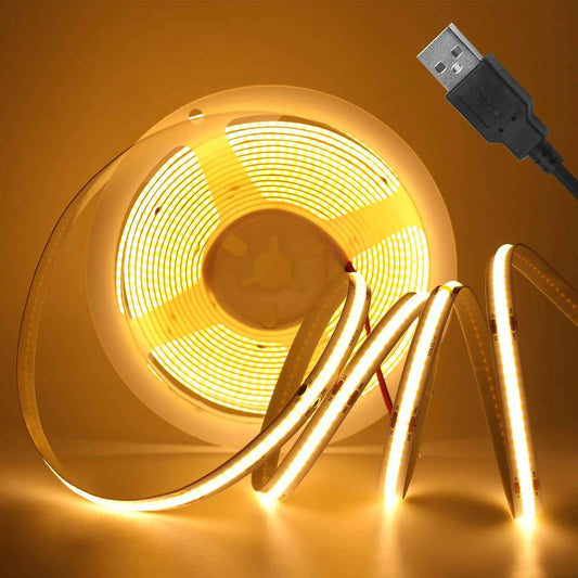 DC 5V USB COB Strip 3MM 5MM 8MM White/Pink/Red/White/Yellow/Yellow/Ice Blue/Green Flexible Ribbon Rope Home Decor TV Backlight