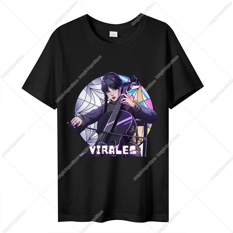 Wednesday Addams Women Casual T-shirt Summer Adult Cartoon Printed Tee Tops Girls Round Neck Clothing Short Sleeve Fashion Gifts SS69 8.69 ADD321 / S