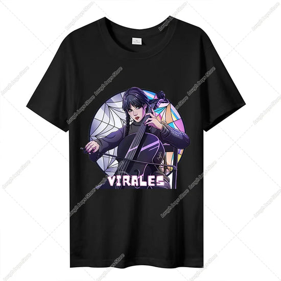 Wednesday Addams Women Casual T-shirt Summer Adult Cartoon Printed Tee Tops Girls Round Neck Clothing Short Sleeve Fashion Gifts SS69 8.69 ADD321 / S