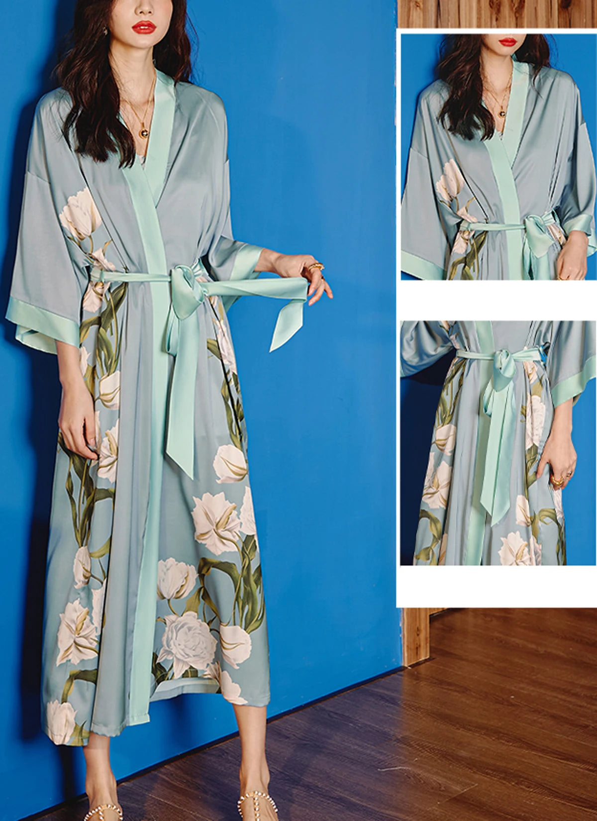 Women's Long Silk Satin Kimono Robe - Lightweight & Soft