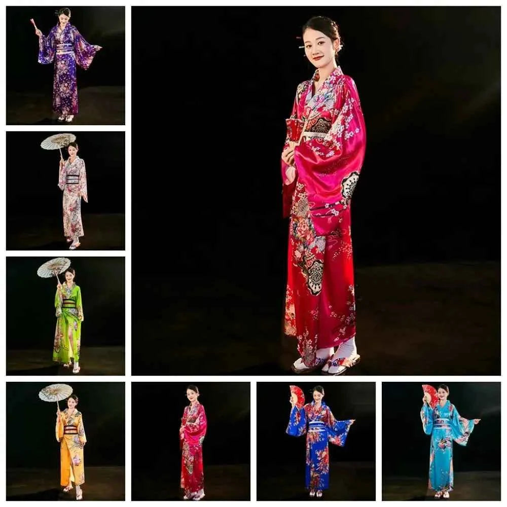 Cosplay Costume Traditional Japanese Kimono Japanese Style Elegance Sakura Girl Kimono Dress Asian Printed Floral