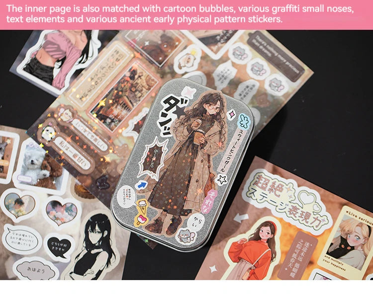 45pcs Japanese Retro Early Style Manga Cut Film Sticker Book Kawaii Girl Scrapbook Journal DIY Deco Cute Showa Phone Case Decals SS69