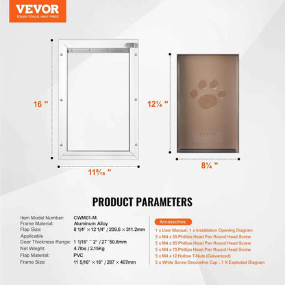 SucceBuy Pet Door Aluminum Frame with Lock and Flap System Weatherproof Doggy Door Easy to Install in Interior or Exterior Doors