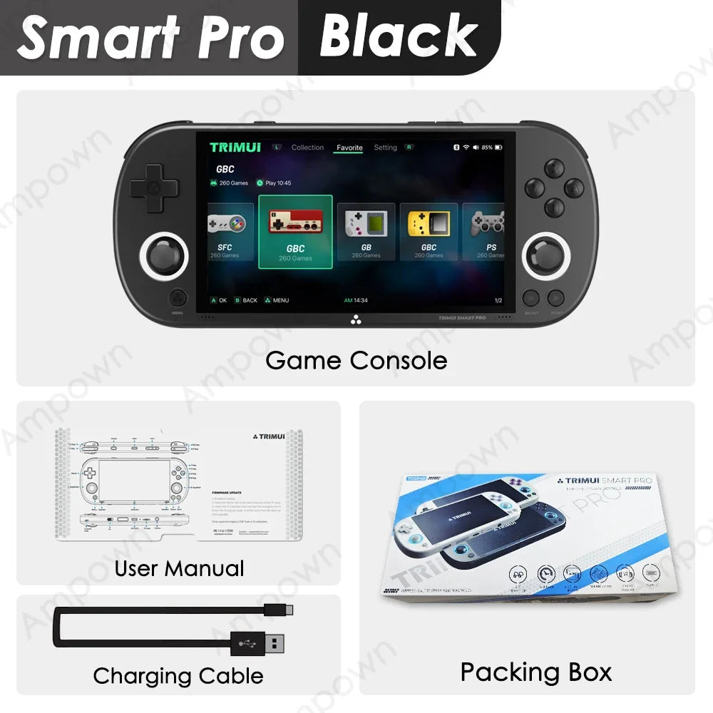Trimui Smart Pro Handheld Game Console 4.96'' IPS Screen Linux System Joystick RGB Lighting Trimui Retro Video Game Console Gift SS69 93.69 Poland / Black / 64G(13K Games)