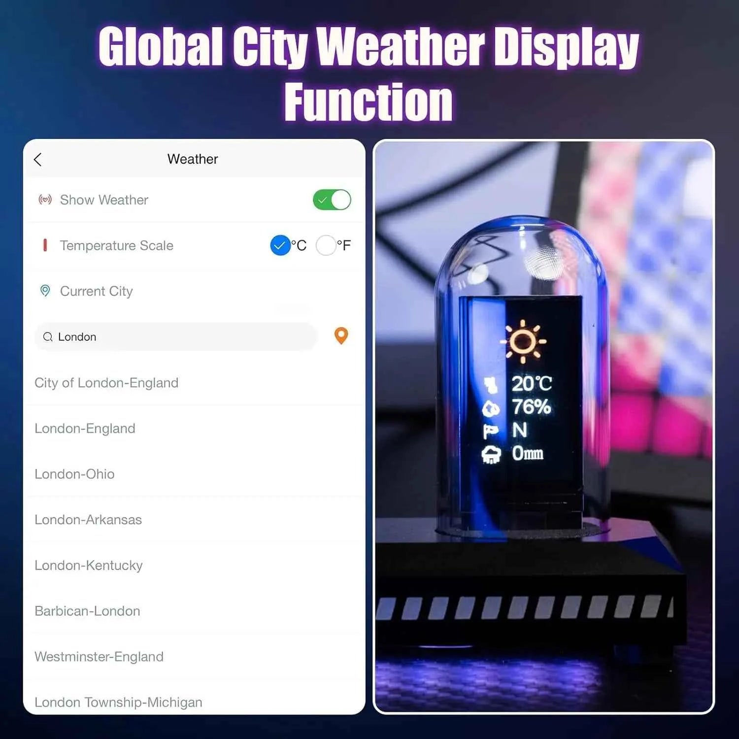 Night Light DIY Nixie Tube Clock Kit Simulation, Digital Clock APP Time Calibration, 3 Light Mode, 12/24h Display IPS