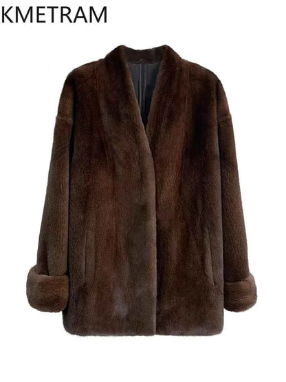Winter Womens Real Mink Fur Coat High Quality V-neck Fur Jackets for Women New in Outerwears Luxury Clothes 2024 шуба женская