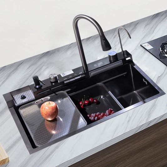 nekjcag 304 Stainless Steel Single Bowl Kitchen Sink with Waterfall Faucet