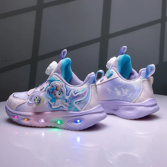 Disney Children's Luminous LED Sneakers Cartoon Pony Outdoor Shoes Girls' Cute Night Light Shoes Mesh Breathable on-slip Shoes