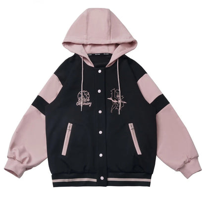 Sweet Cool Embroidery Pink Black Hoodies Baseball Slim Zipper Women Sweatshirt Jacket Loose Casual Trousers Sweet Mini Skirt Set SS69 76.69 Long coat / M